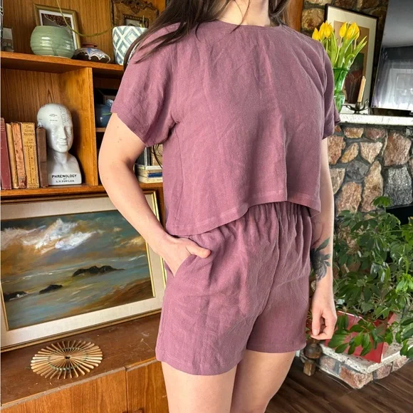 Lilac Purple Linen Set Slow Fashion M/L - Picture 5 of 9